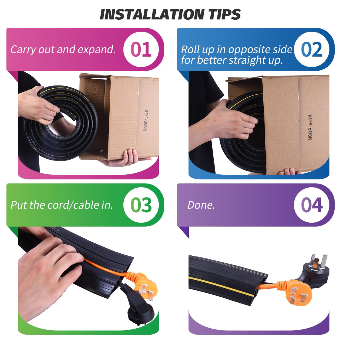 Vilmon three-channel PVC cable cover suitable for indoor and outdoor use.