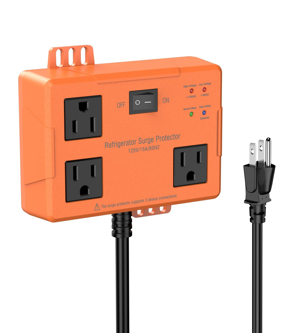 VILONG 3-outlet fridge surge protector front view protects appliances from spikes