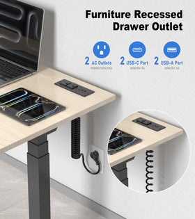 VILONG 30W drawer outlet kit recessed installation demonstrating neat desk organization