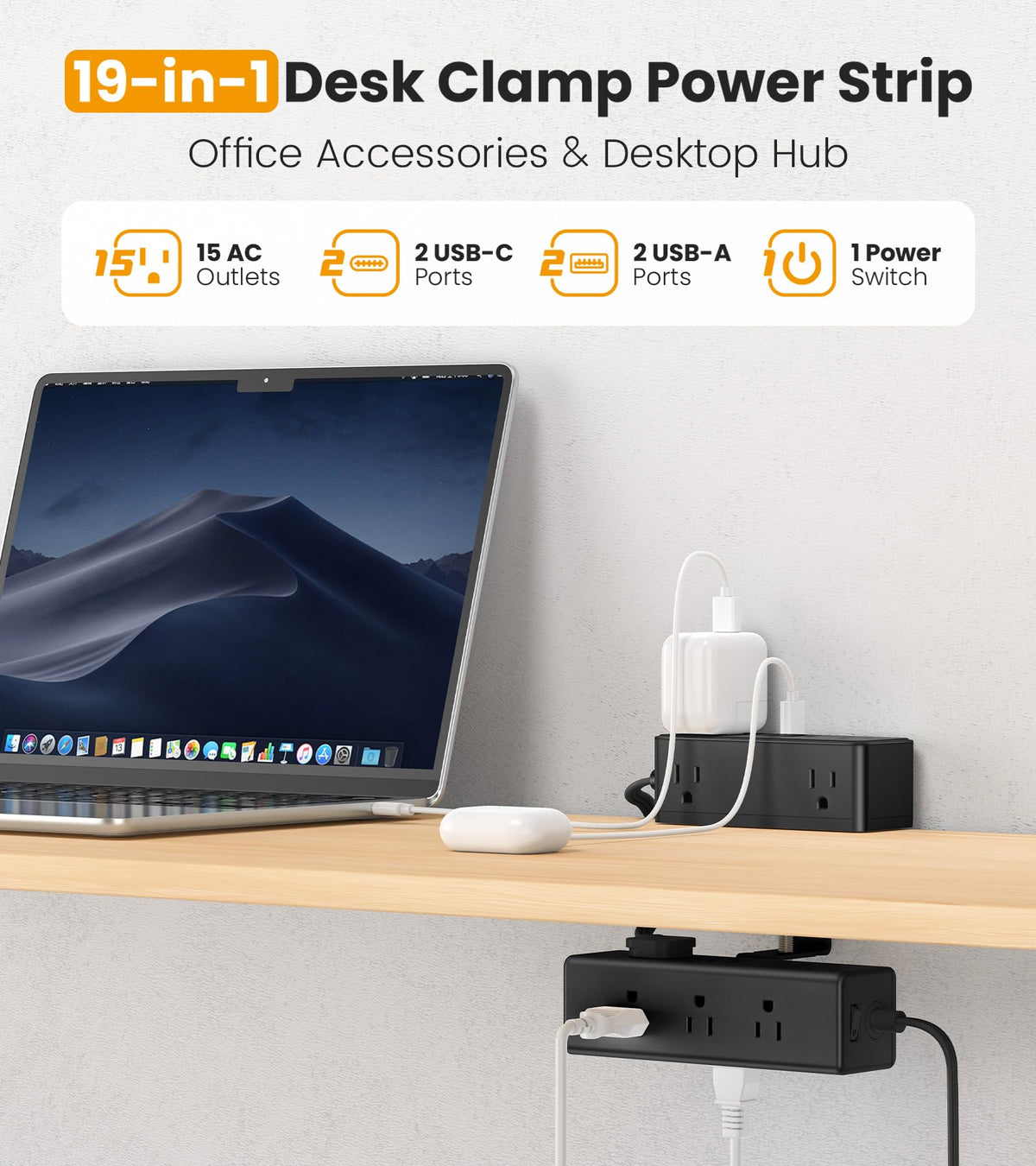 VILONG close-up of the two 45W USB-C ports and USB-A ports offering fast device charging