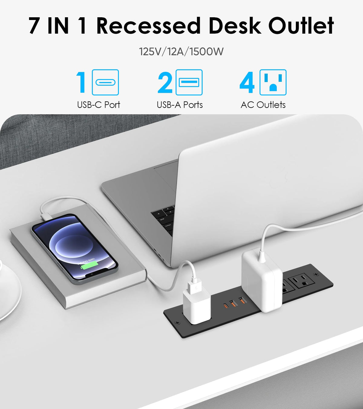 VILONG drawer-style outlet with open drawer offers easy access to charging ports.