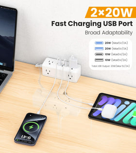 Vilong dual layer power strip with cable management behind the desk keeps cords organized