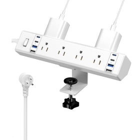 VILONG front view of clamp-mounted power strip showing outlets for organized desk power