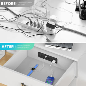 VILONG installed inside a desk drawer keeping devices charged and out of sight