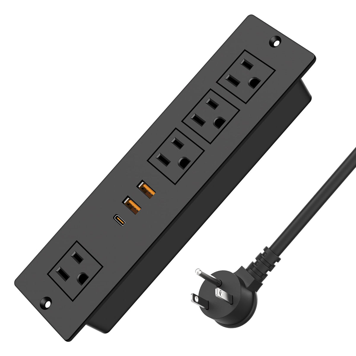 VILONG recessed power strip front view shows flush-mount compatibility for tidy desks.