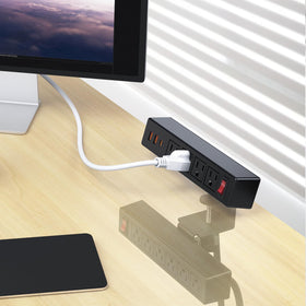 VILONG side profile with 45-degree flat plug to fit tight wall spaces and preserve outlet access