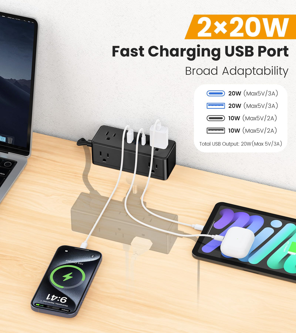 VILONG top layer detail showing AC outlets and USB ports for high-capacity charging