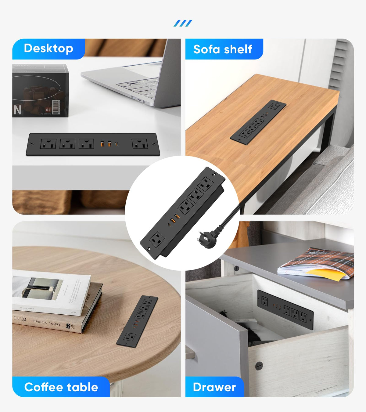 VILONG USB ports trio providing convenient charging while working.