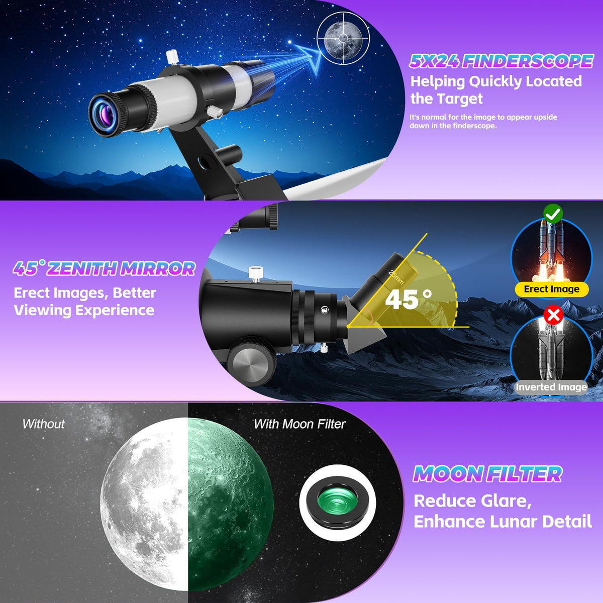 Vilupvie adjustable tripod provides stable viewing at multiple heights