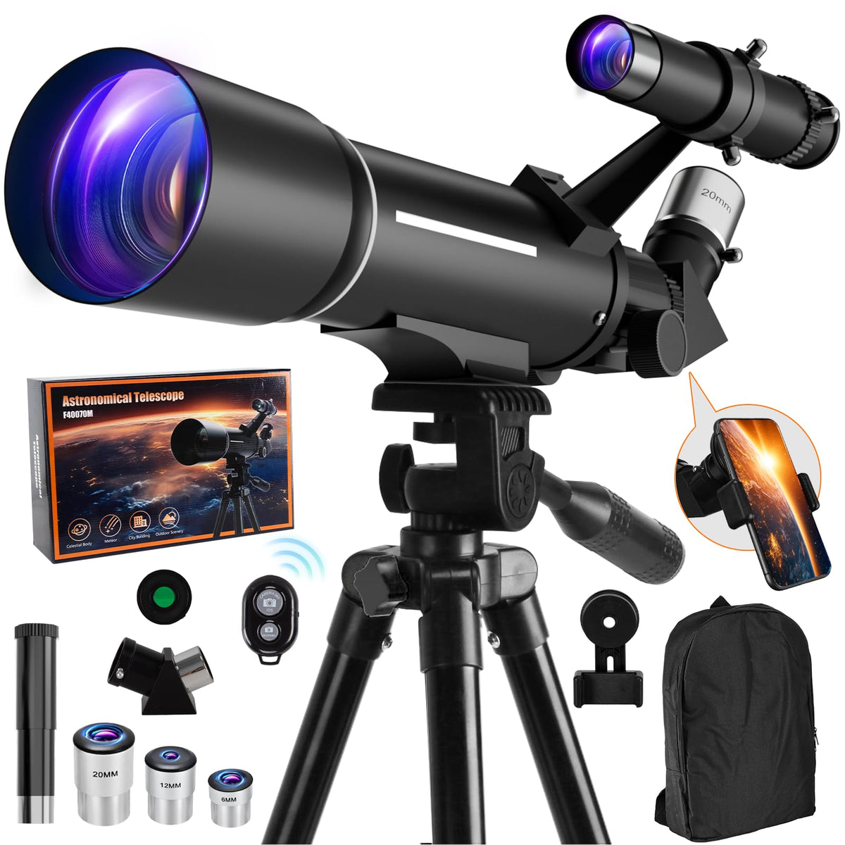 Vilupvie telescope on adjustable tripod for stable nighttime stargazing.