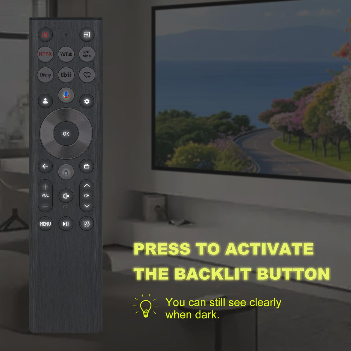 VINABTY ERF6A80 backlit keys illuminate for easy navigation.