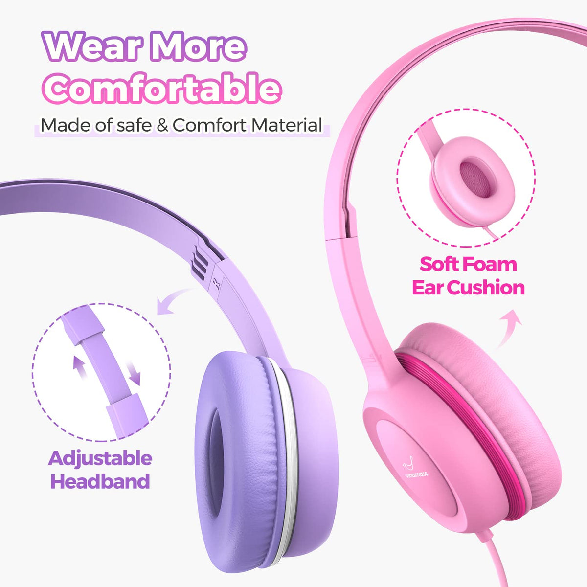 Vinamass wired headphones with 3.5mm jack compatible with tablets