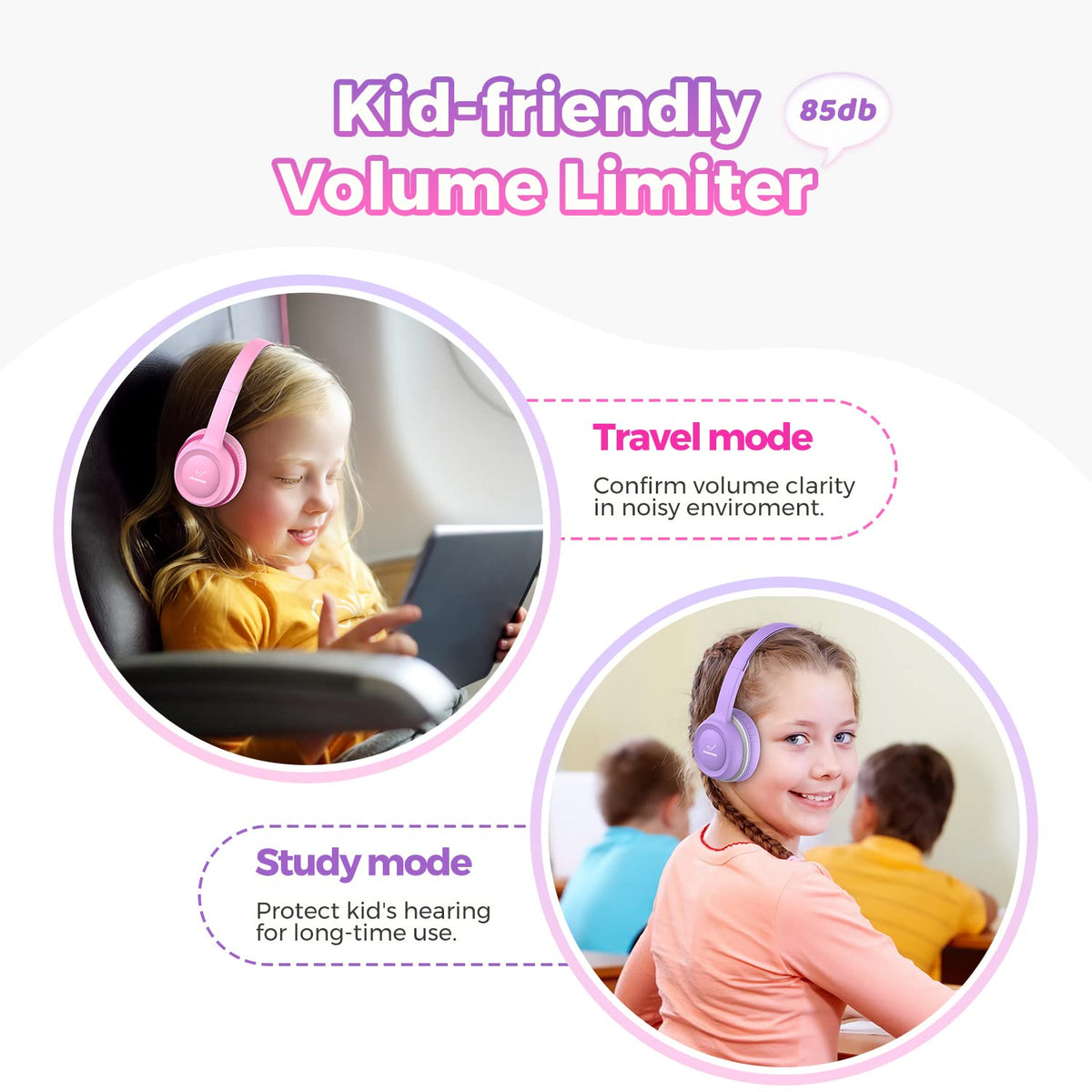 Adjustable headband on Vinamass Kids Headphones fits growing children