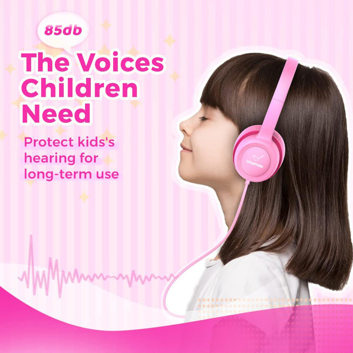 Vinamass Kids Headphones featuring an adjustable headband for growing kids