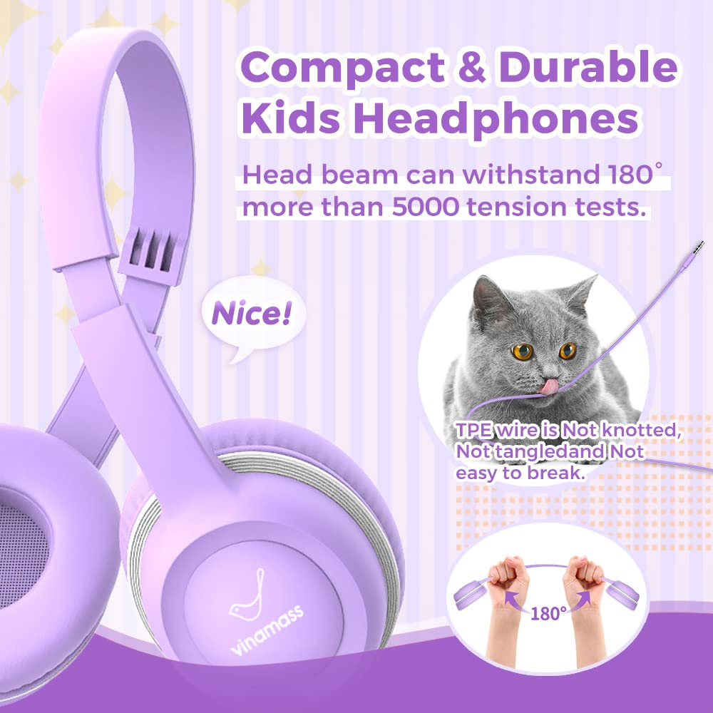 Vinamass lightweight kids headphones with soft cushions for all-day comfort