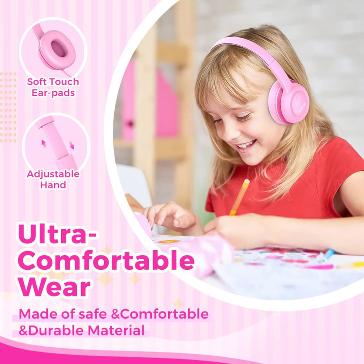 Vinamass Kids Headphones lightweight ergonomic design for all-day use