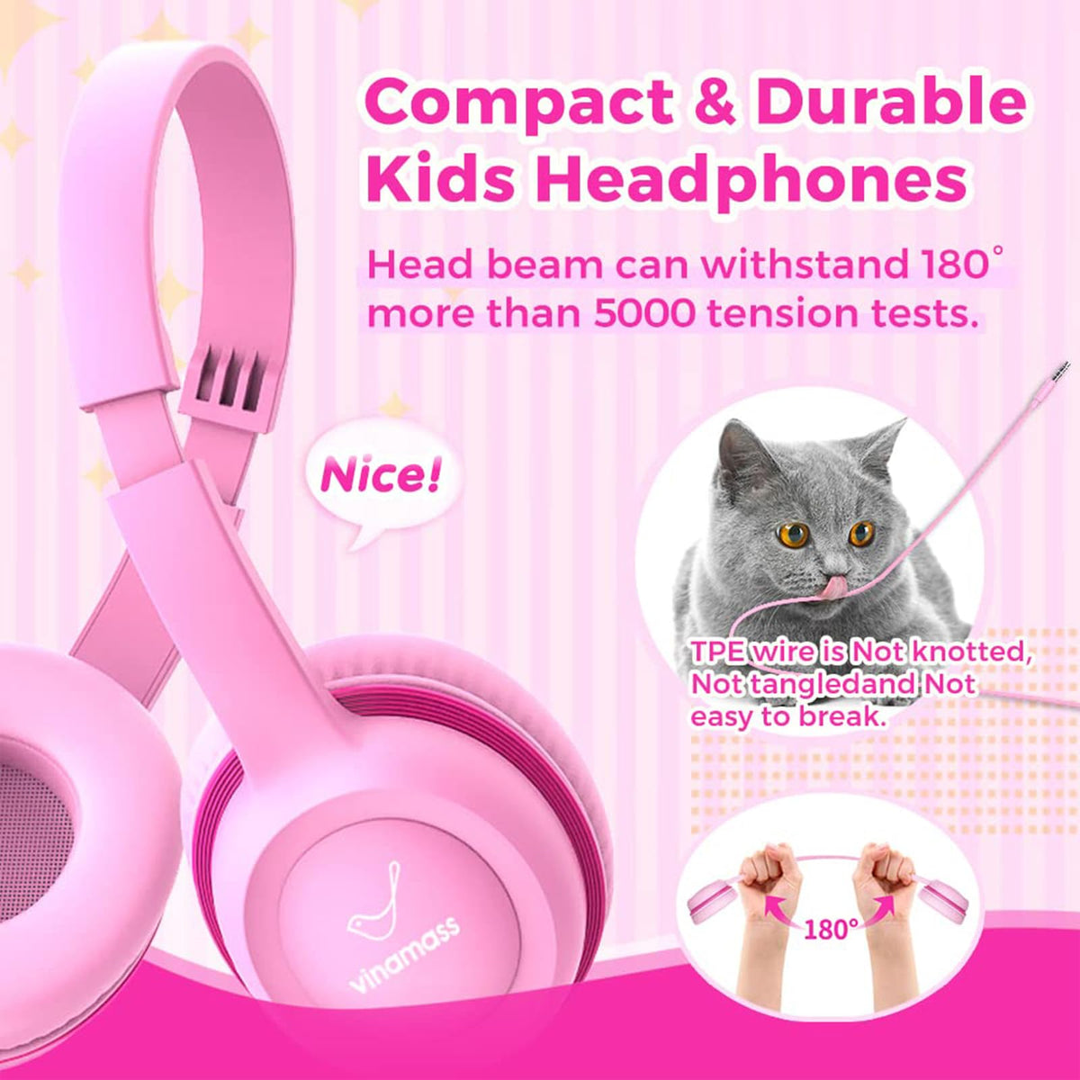 Vinamass Kids Headphones with soft silicone ear cushions for comfortable wear