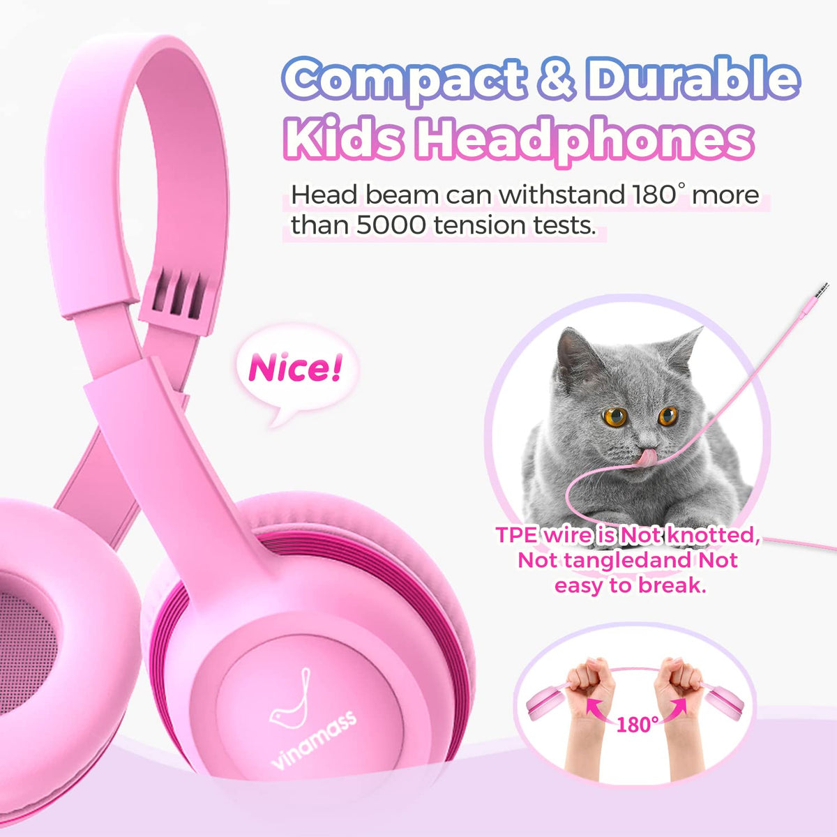 vinamass on-ear headphones with adjustable band for a comfy fit