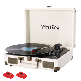 VINILOS front suitcase view showing controls and built-in speakers for easy portability