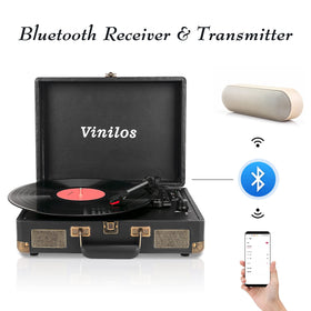 VINILOS open turntable playing vinyl showing platter and tonearm for easy use