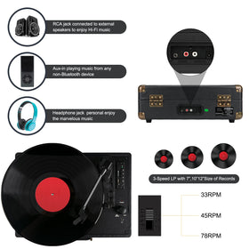 VINILOS side ports showing RCA and USB connections for flexible playback and recording