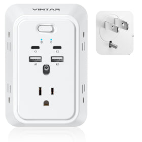 VINTAR 2-to-3 prong adapter with wide-spaced outlets for clutter-free charging