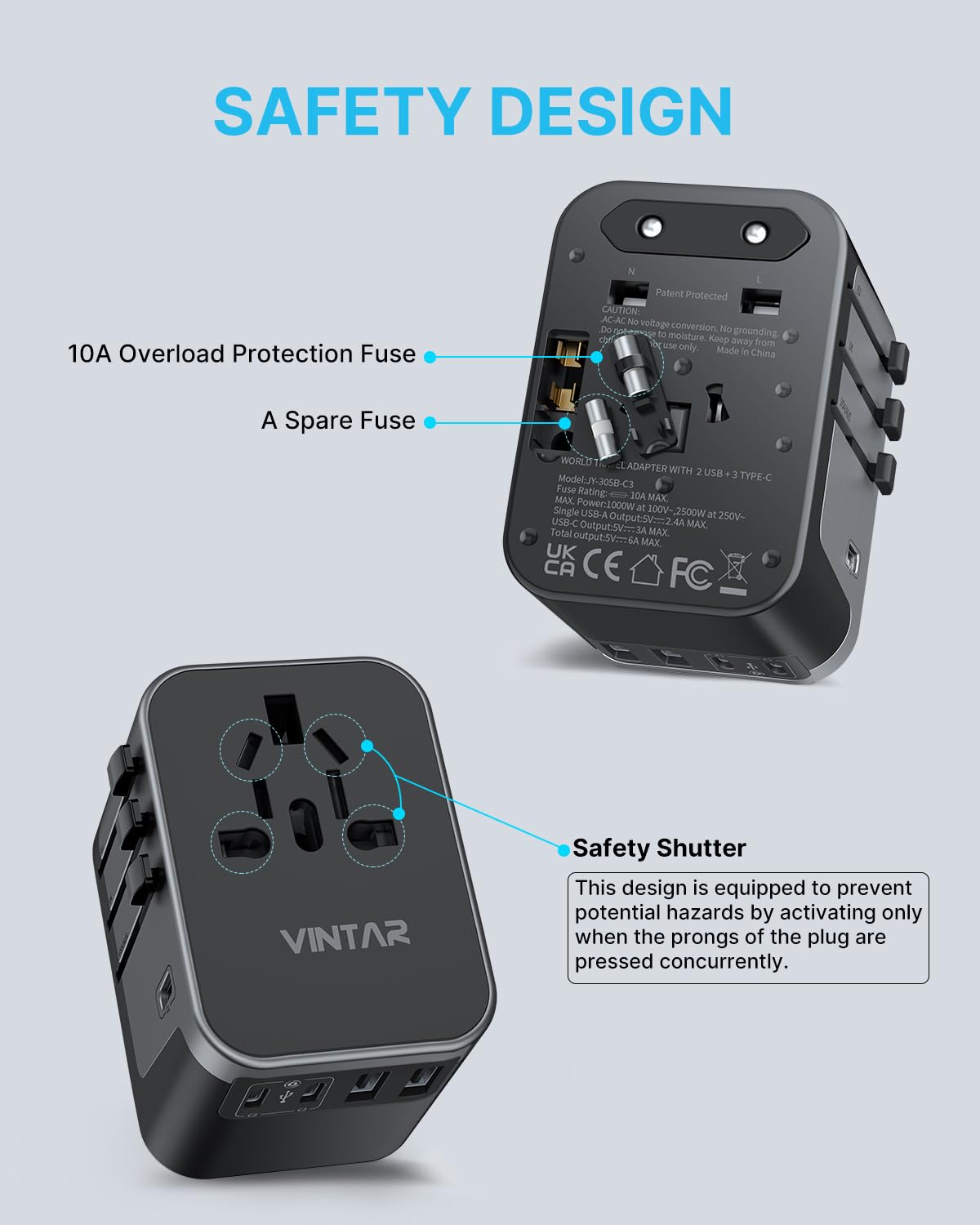 VINTAR 2500W universal AC outlet enables simultaneous device charging