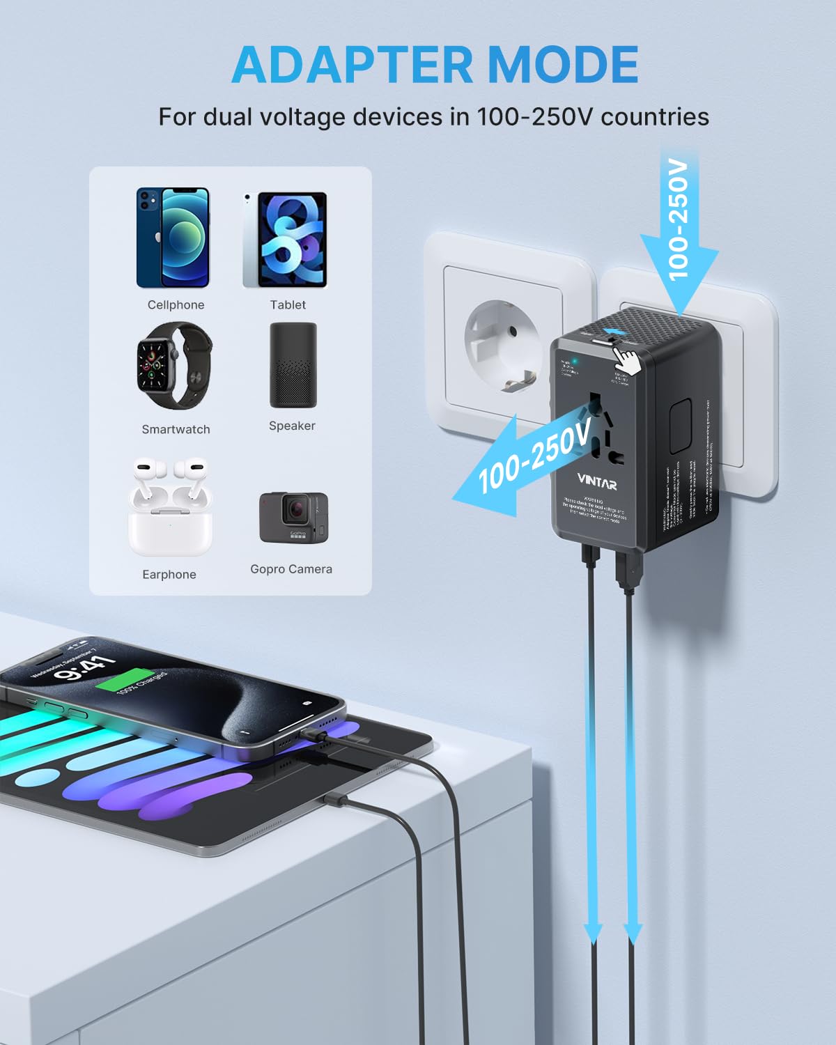 VINTAR 4 USB ports enabling multi-device charging on the go