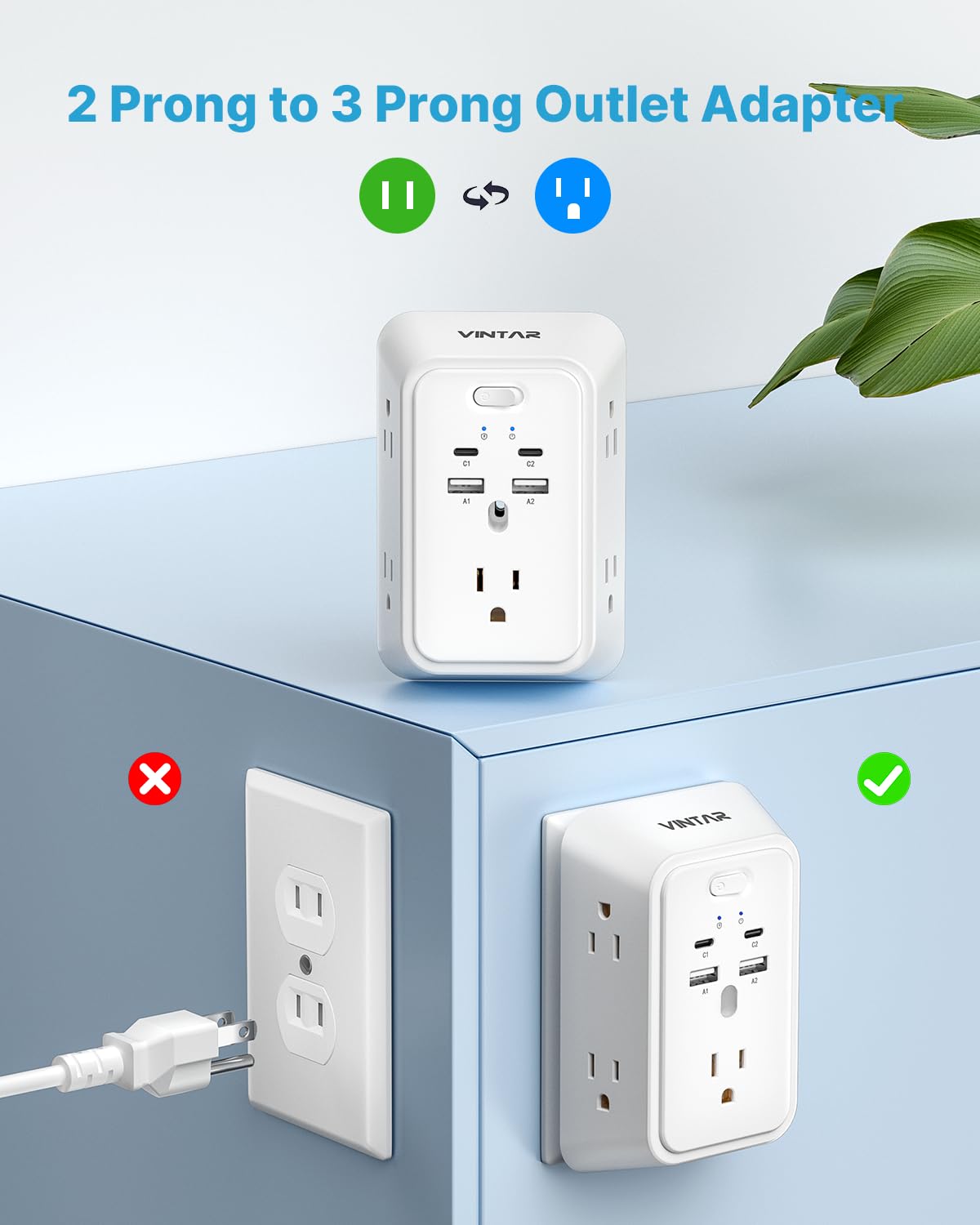 VINTAR 5 AC outlets and 4 USB ports for simultaneous charging