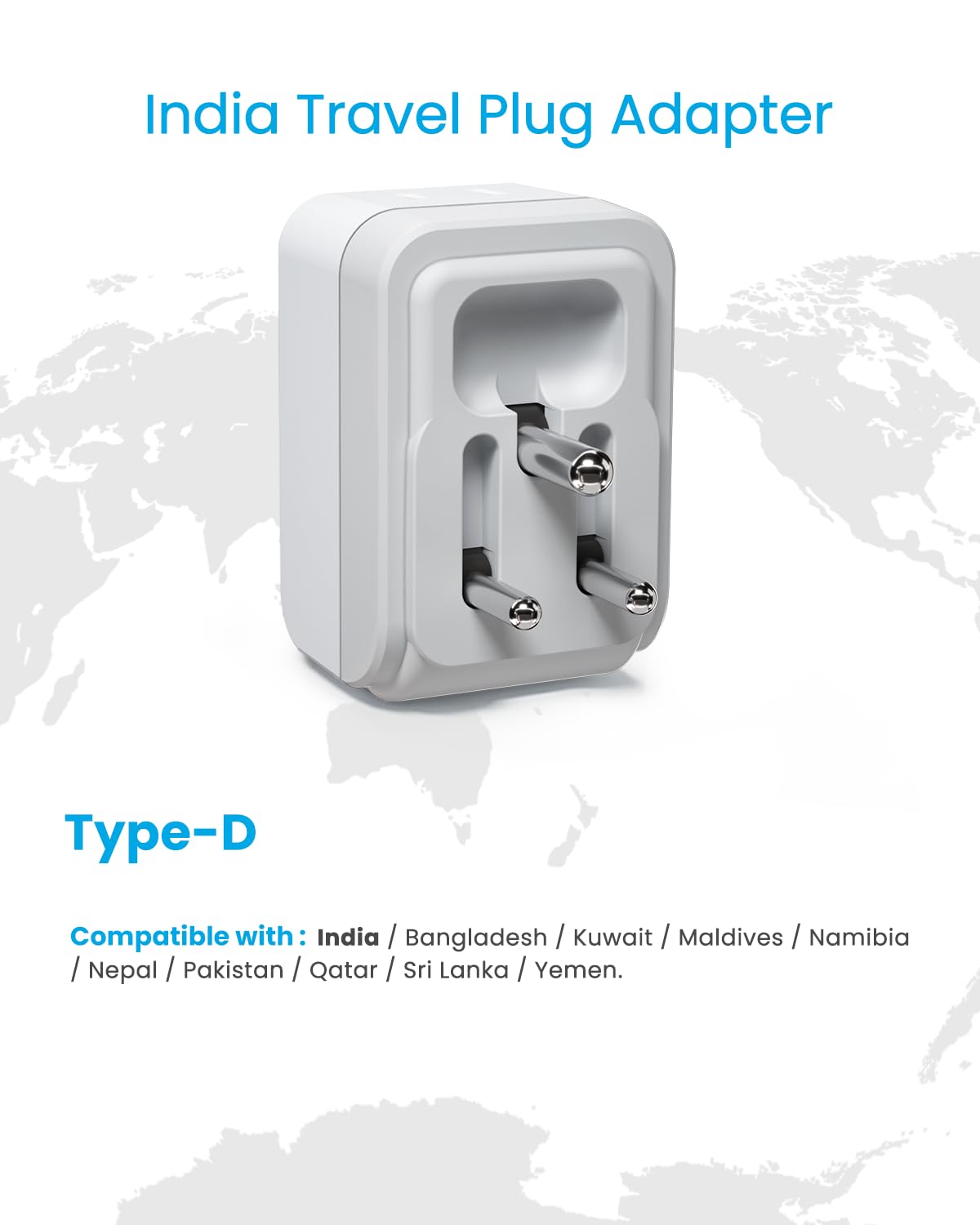VINTAR 5-in-1 Type D plug adapter supports essential devices while traveling.