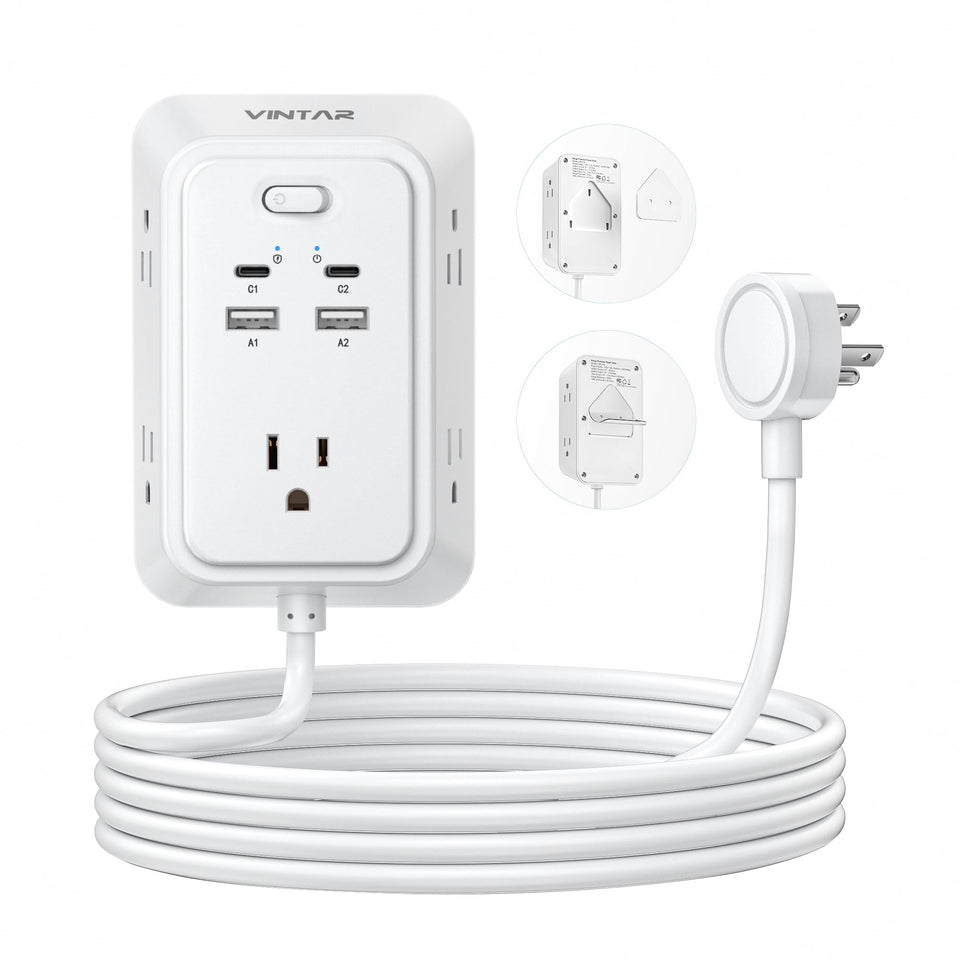 VINTAR 6ft flat plug extension cord offering space-saving installation behind furniture