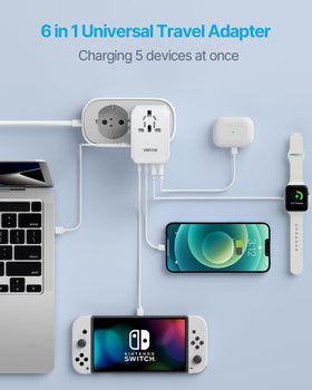VINTAR top view with AC outlet and USB ports illustrating multi-device charging
