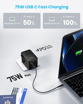 VINTAR closeup of port layout highlighting three USB‑C and two USB‑A benefits