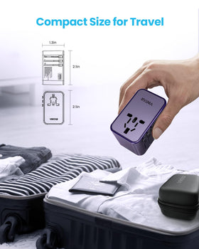 VINTAR adapter next to passport and phone for size comparison, packable convenience