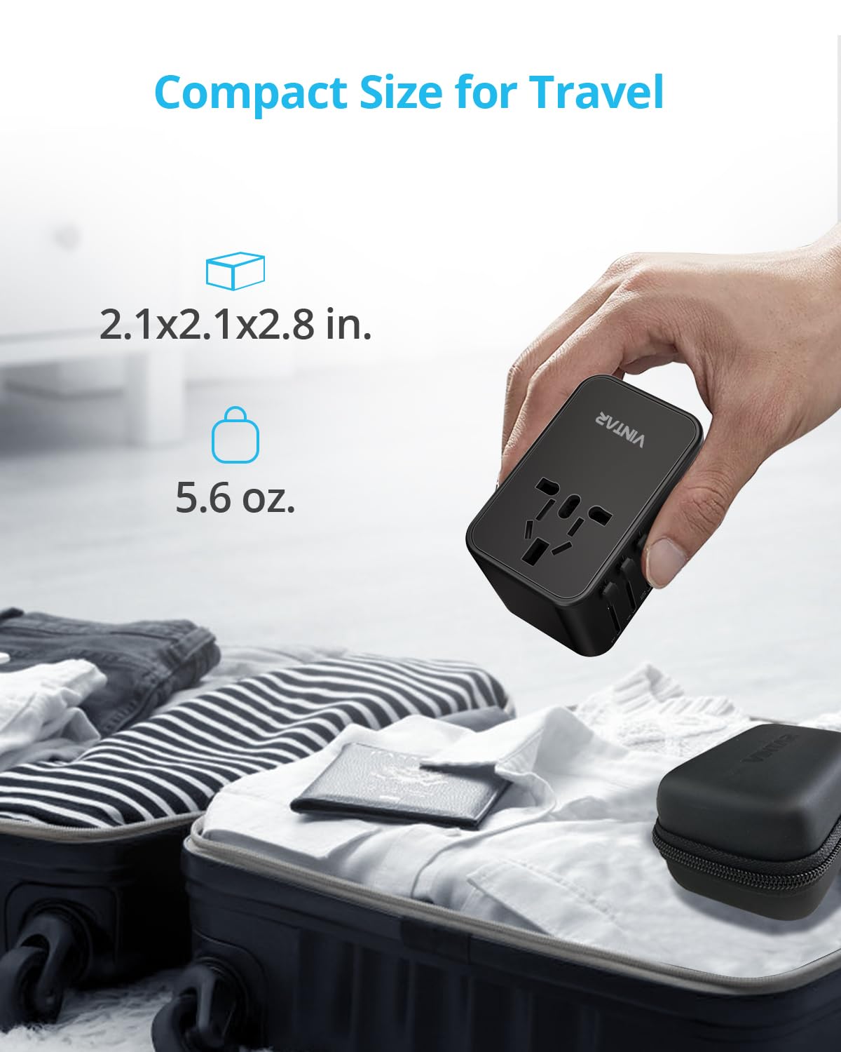 VINTAR beside smartphone showing compact size and travel convenience