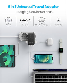 VINTAR unfolded international plugs illustrating compatibility in 150+ countries