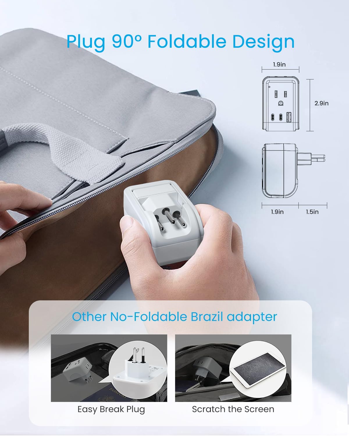 VINTAR Brazil adapter with dual AC outlets for simultaneous charging