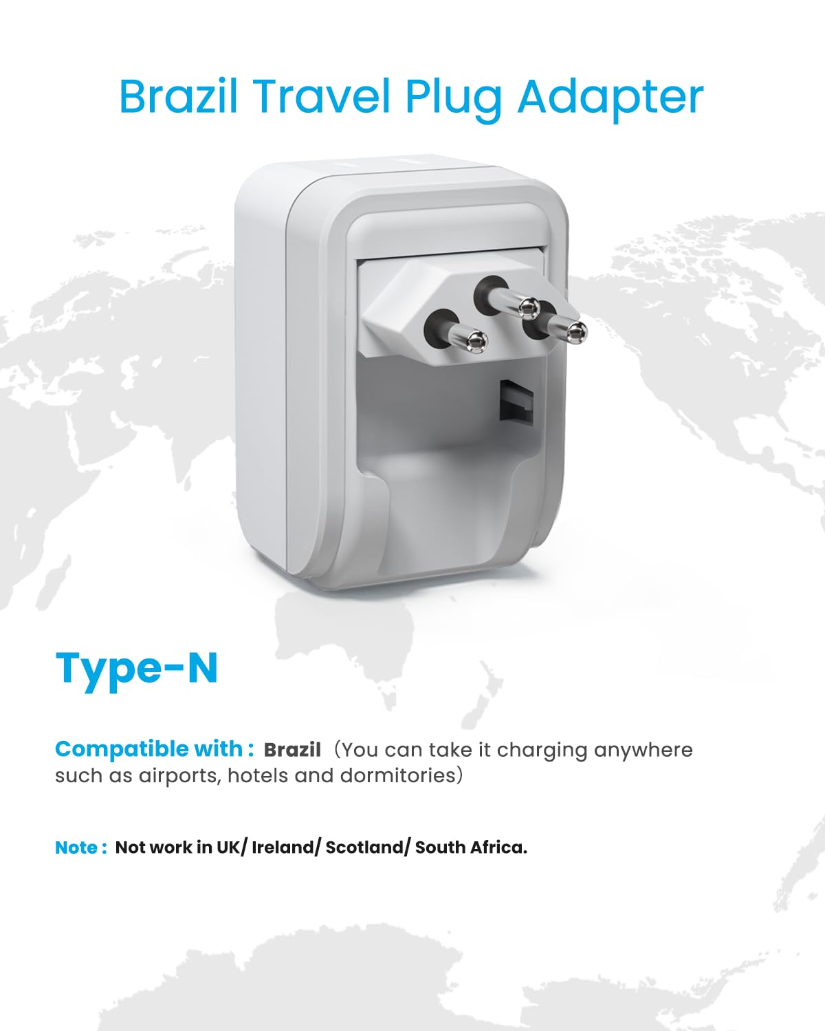VINTAR Brazil adapter shows USB-C and USB-A ports for versatile charging