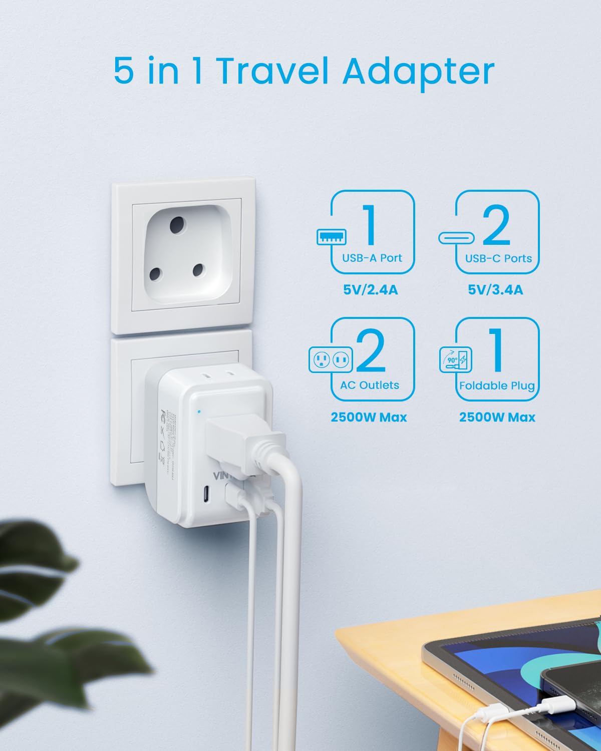 VINTAR CE FCC certified adapter with reliable conductivity and safety.