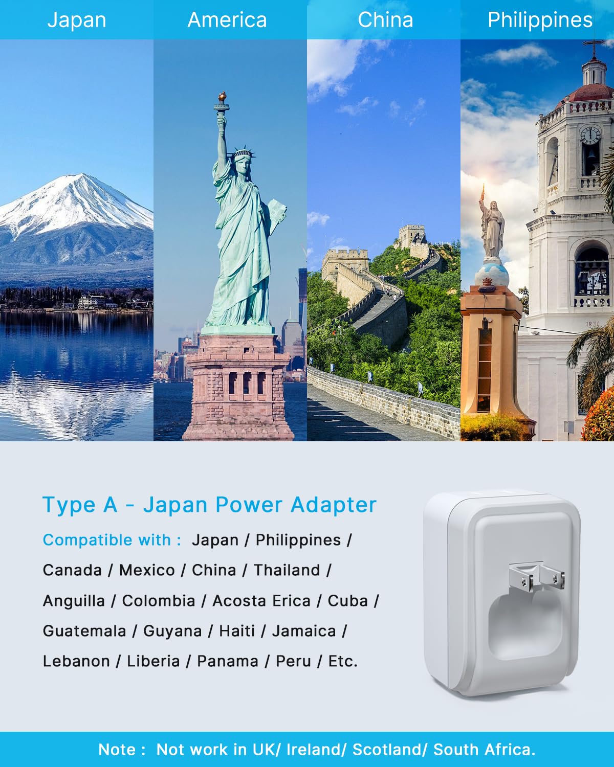 VINTAR closeup of two USB‑C and one USB‑A ports plus AC outlets for multi-device charging