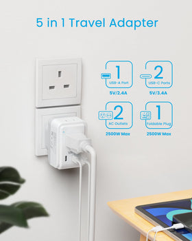 VINTAR compact travel plug shown in 90-degree folded position for safe packing.