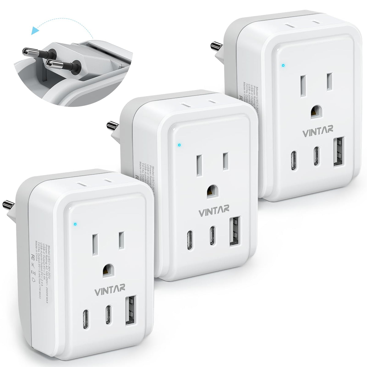 VINTAR European travel adapter folded design for ultra-compact packing on trips