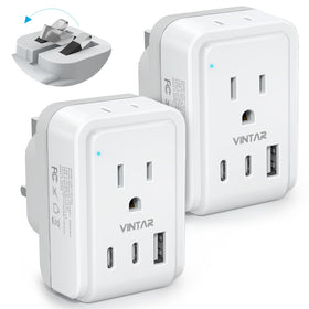 VINTAR foldable Type G adapter with folded prongs for compact travel.