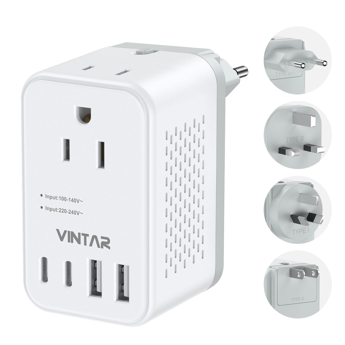 VINTAR front view showing sockets and compact design for easy packing