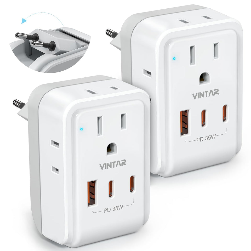 VINTAR front view showing adapters and benefits of multiple outlets