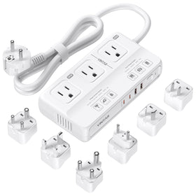 VINTAR front panel showing outlets and adapters for easy worldwide use