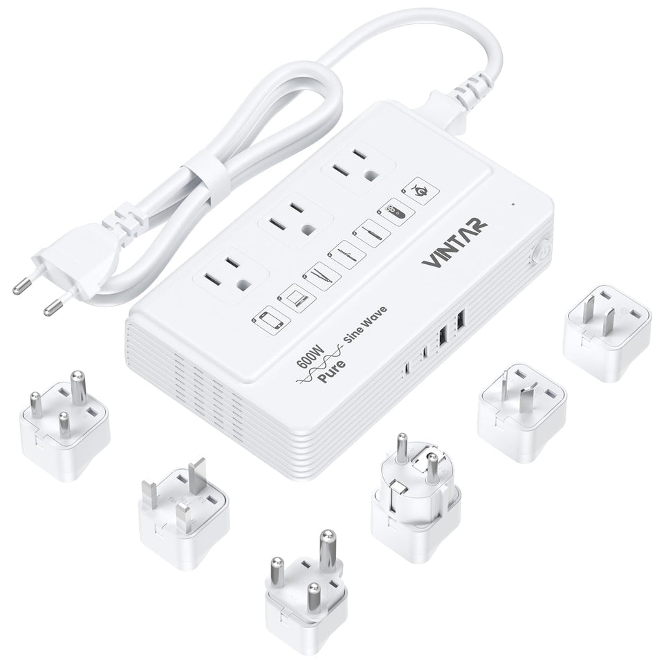 VINTAR front panel showing AC outlets and USB ports providing organized charging