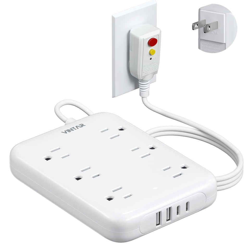 VINTAR front view mounted showing six AC outlets and USB ports for organized charging