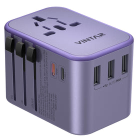 VINTAR front view showing purple adapter and universal outlet for easy packing benefit