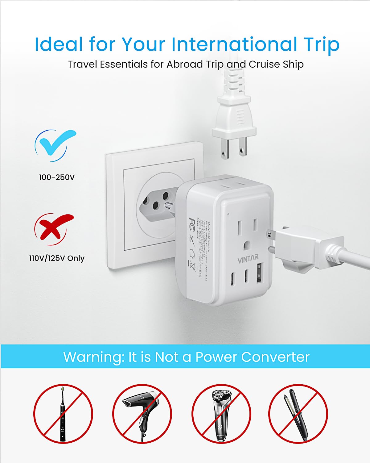 VINTAR product label and certification marks showing CE and FCC safety confidence